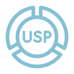 A blue circle with the word " usp " in it.